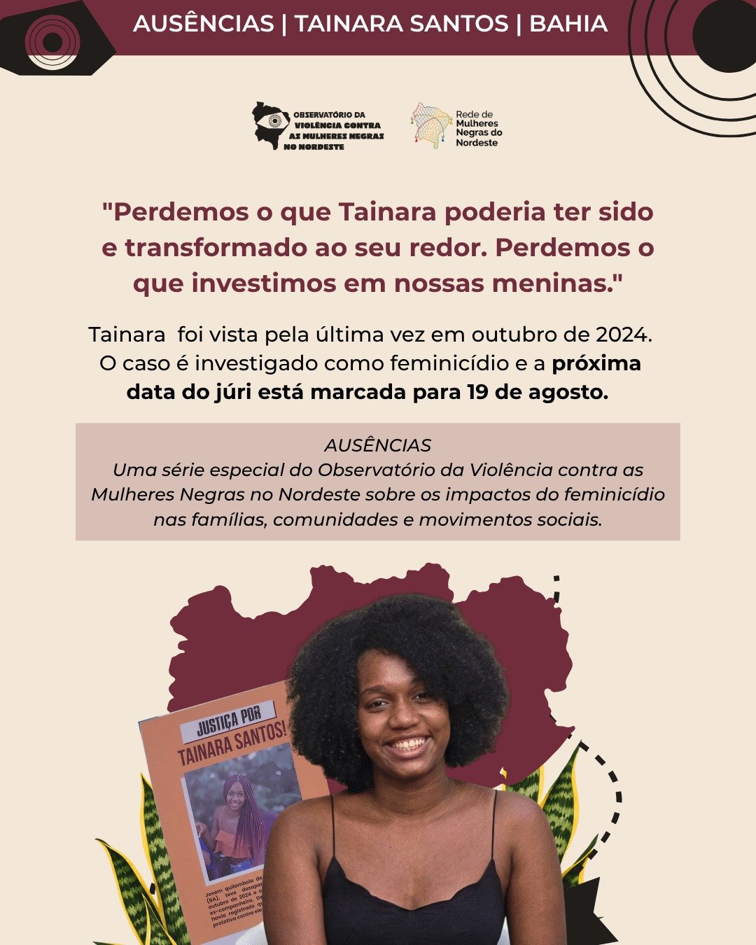 Quase dois anos após o feminicídio e quatro júris remarcados, família de Tainara Santos segue à espera por justiça
